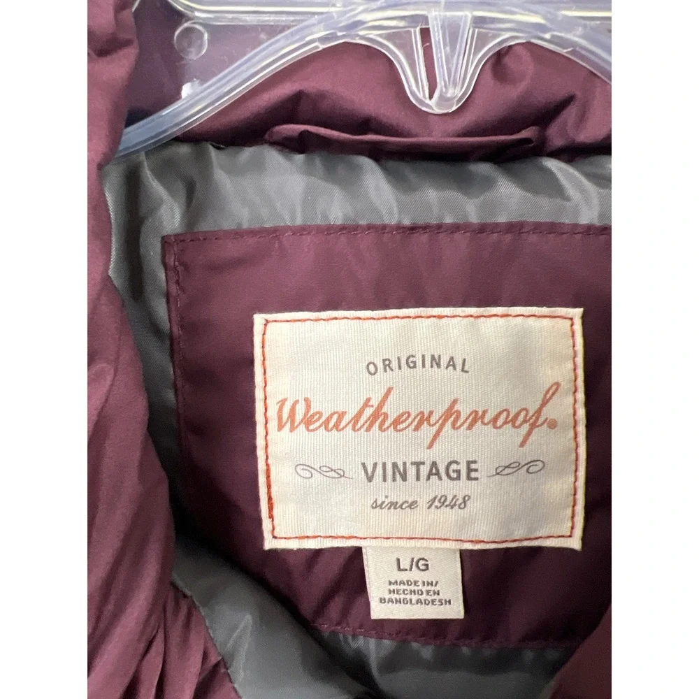 Weatherproof Vintage Puffer Vest Mens Large Burgundy Quilted Full Zip Mock Neck